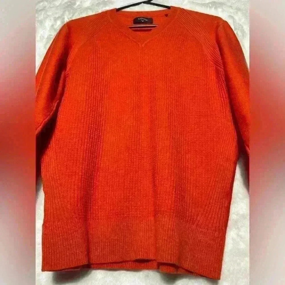 Callaway Orange Sport Golf Knit V Neck Mens PGA Sweater Logo Small Casual Bright - Picture 4 of 7